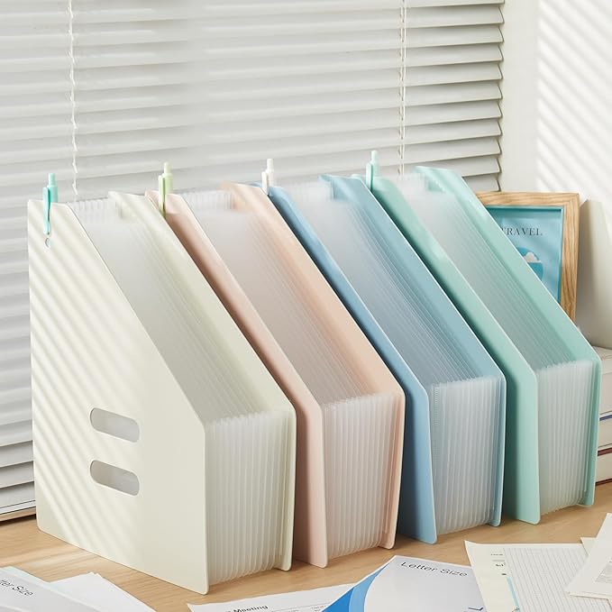 2-Piece Vertical Accordion Folder Manager, 13 Grid Expansion Pages, Vertically Opened Storage Bag for organizing Materials, School, Home, and Office letterhead, Pink