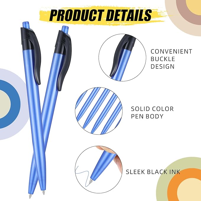 Retractable Blue Ballpoint Pen for Smooth Writing 1.0mm Medium Pack of 100, Click pens with Comfort grip, Idea for Journaling, Planner, Note Taking Office School Supplies
