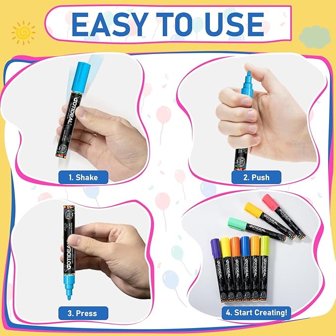 GOTIDEAL Liquid Chalk Markers Erasable,Window Chalk Markers for blackboard Washable,Non-toxic Chalk Pens for Calendar,Chalkboard,Glass,Cars with Reversible Tips(48 Colors,6mm)