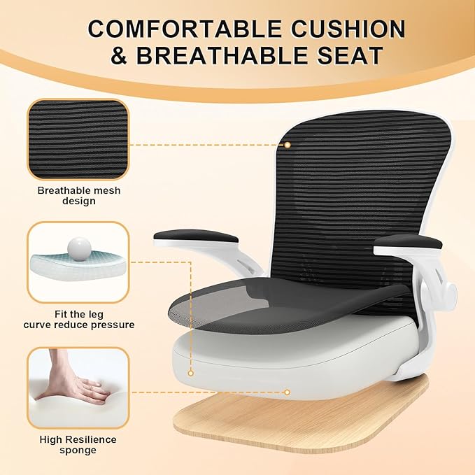 Office Chair, Ergonomic Desk Chairs 330LBS Capacity High Back Mesh Computer Chair with Flip-up Armrests, Comfy Work Chair with Adjustable Lumbar Support, Rolling Chair