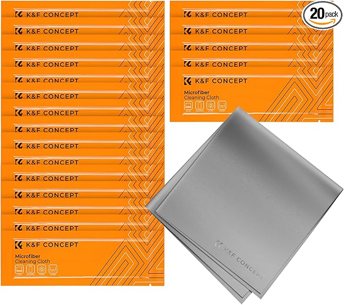 K&F Concept 20 Pack Microfiber Cleaning Cloths - Lens Cleaning Cloth for Cleaning Camera Lenses, Glasses, Screens, Cameras, Eyeglasses, LCD TV Screens, Tablets Washable