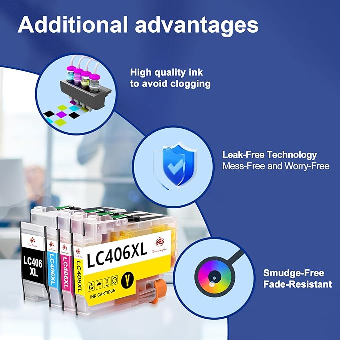 Toner Kingdom Compatible for LC406 LC406XL Ink Cartridges for Brother Printer Work with Brother MFC-J4335DW MFC-J5855DW MFC-J6555DW MFC-J6555DW MFC-J6955DW MFC-J4535DW Printer(High Yield,4-Pack)