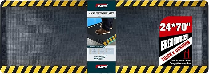 FEATOL Anti Fatigue Mats Industrial 4 Packs, Ergonomic Standing Floor Mat for Work for Stand, Black with Yellow Border Safety 24" x 70"-Support for Leg & Back Pain