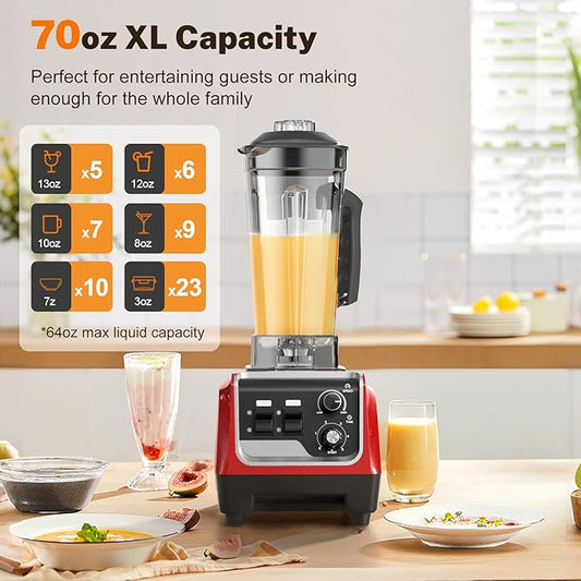 Smoothie Blender, Powerful Blenders for Kitchen with 1800-Watt Motor, 70 Oz Large Capacity and BPA-Free Containers, Countertop Blender for Smoothies, Ice Crushing & Frozen Drinks, Red