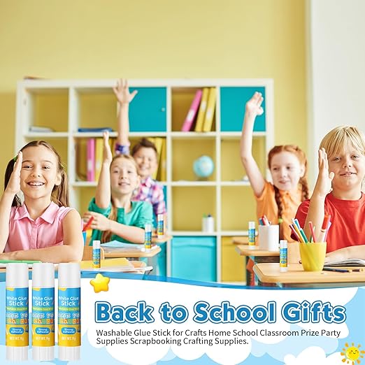 Zubebe 200 Pcs White Glue Stick Bulk Back to School Gifts First Day Sets 0.32 oz Washable Glue Stick for Crafts Home Classroom Prize Party Supplies Scrapbooking Crafting Supplies(School)
