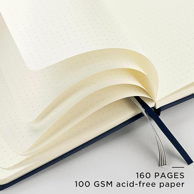 &And Per Se Dotted Journal Notebook, A5 Hardcover Bullet Dotted Journal, 160 Pages 100 gsm Thick Dotted Paper, 3 Sheets of Stickers Included - 5.7'' x 8''(Dark Blue)