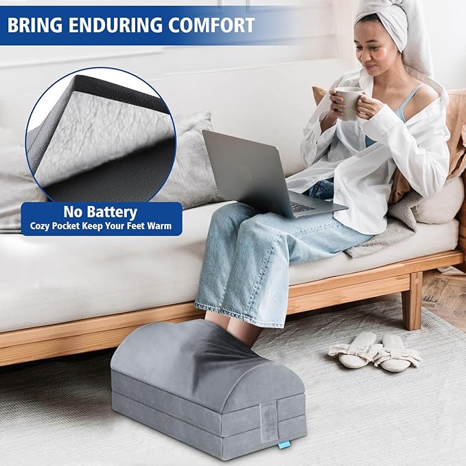 KAYFIA Foot Rest for Under Desk at Work XXL(20in) with 3 Adjustable Heights,Foot Stool with Supportive Gel Foam, Warmer Feet Pocket Footrest for Office Gaming Chair, for Leg Support -Gra