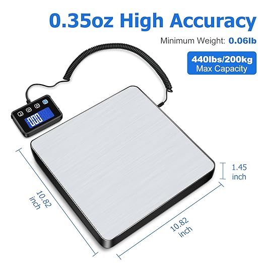 Shipping Scale, 440 lbs/0.35oz High Accurate Digital Postal Scale with Hold/Tare Function, Shipping Scale for Small Business, Packages, Luggage, Home Use, Battery & Charging Cable Include