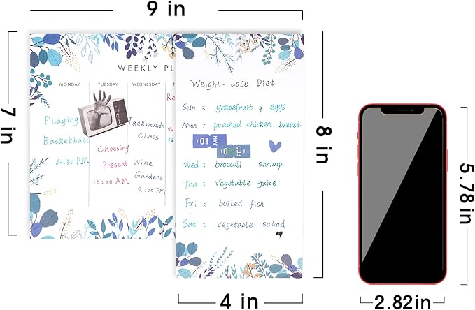 Weekly Planner Notepad Tear Off Set of 2 Weekly Calendar Pad 52 Undated To Do List Notepad Sheets Desk Planner Planning Pads Productivity Tracker for Work Goals Notes Schedule Ideas, Floral Blue