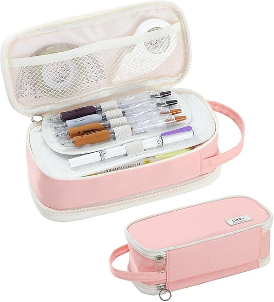 Pencil Case Large Zipper Pencil Pouch for Girls Kids Teens Adults Aesthetic Pencil Bag Stationery Organizer Pencil Case with Handle for School Pink