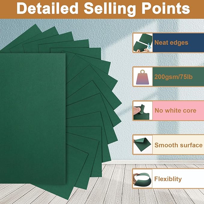 100 Sheets Dark Green Cardstock 8.5 x 11 Crafting Paper, 200gsm/75lb Heavyweight Paper Christmas Green Card Stock for DIY Cards Making, Greeting Cards, Invitations, Party Decorations, Menus