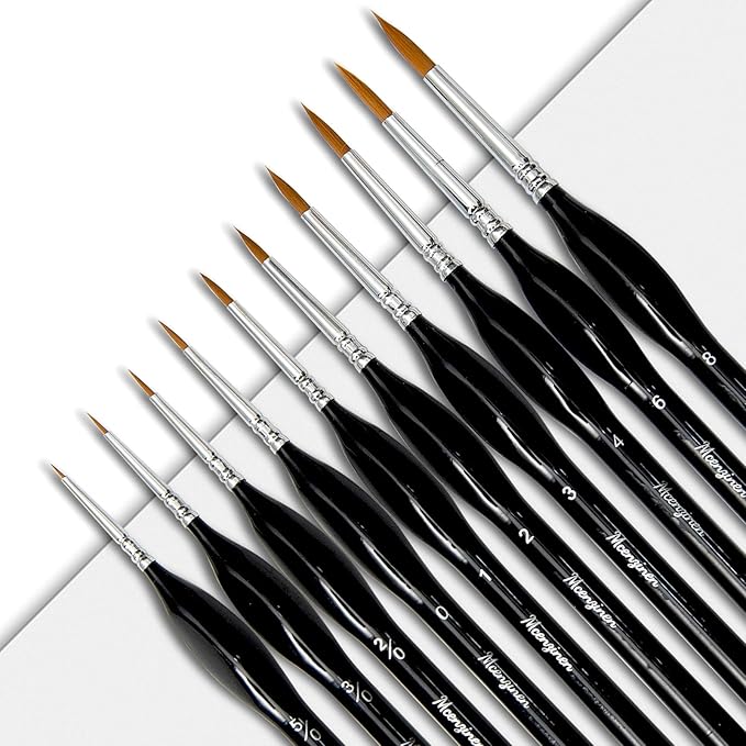 10 Pieces Exquisite Detail Paint Brush Set with Copper Tube and Special Double - Wire - Binding Process,Birch Wood Pen,Triangular Grip. Suitable Oil, Watercolour, Acrylic, Digital Painting