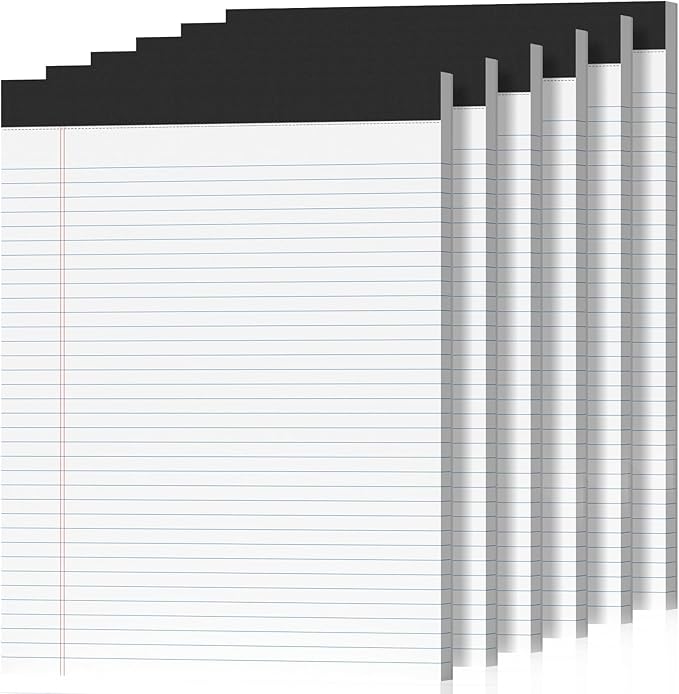 6 Pack Legal Pads 8.5 x 11 College Ruled 300 Sheets Note Pads 8.5 x 11 Notepads Perforated Writing Pads 8.5 x 11 Pads of Paper Lined White Paper, 50 Sheets per Notebook for Office & School Supplies