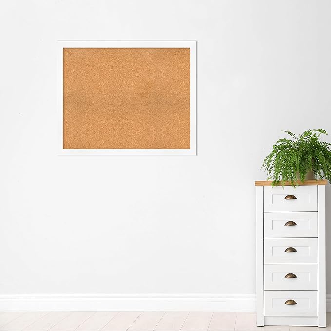 Amanti Art Natural Cork Board for Wall, 35x43 Vision Board with White Frame, X-Large Corkboard Office Decor for Home Organization, Modern Corkboard Pinboard to Display Items for Home Organization in