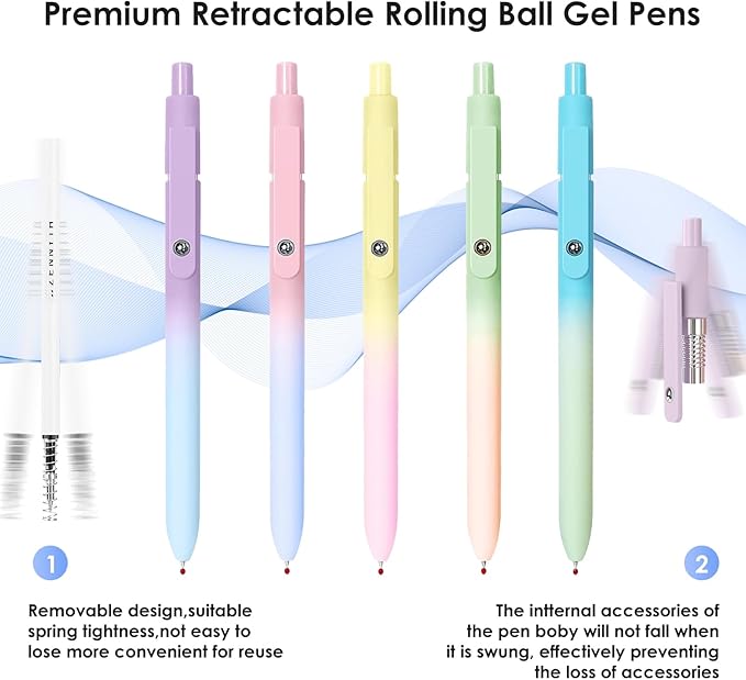 Gel Pens, 5PCS 0.7mm Cute Gel Pens Black Ink Fine Point Pens With Smooth Writing for Journaling Note Taking, High-End Series Ballpoint for School Office Supplies, Easter Basket Essentials(Gradient)