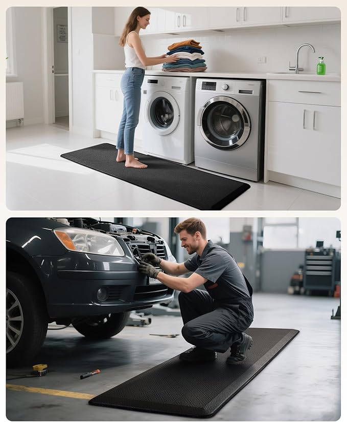 Ophanie Kitchen Mats for Floor, 3/4 Inch Thick Kitchen Rugs, Anti Fatigue Standing Cushioned Mat, Waterproof,Comfort Ergonomic Mat for Office, Home, Sink, 24'' x 70'' Black Non-Slip Bottom