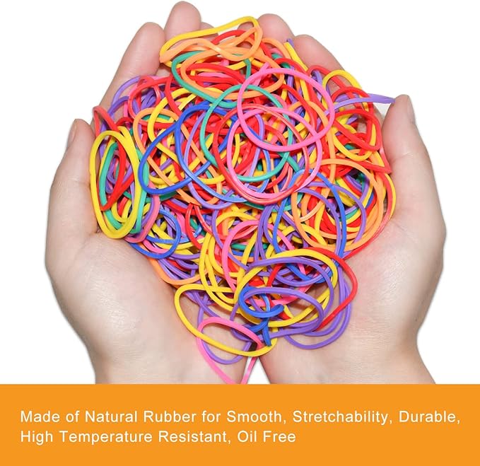 JIKIOU Multicolor Rubber Bands for School Home Office, 280PCS Colored Elastics Bands, Assorted Color Rubber Bands(Unstretched Diameter:1-1/2inch,Red,Yellow, Blue,Green,Pink,Purple,Orange)