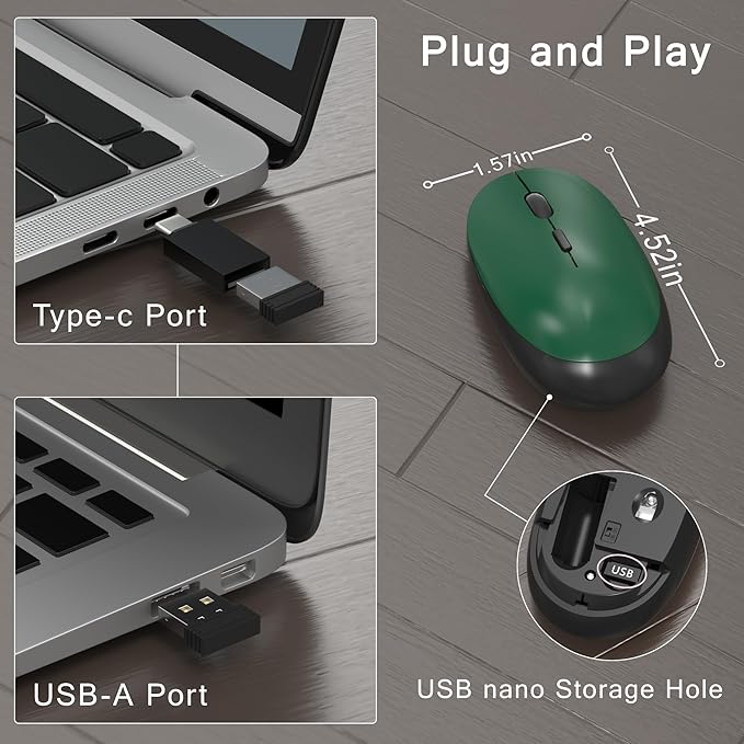 Colorful Wireless Computer Keyboard and Mouse Combo with Round Typewriter Keycaps, Retro Design, Power Switch, Ergonomic Design, 2.4GHz Wireless for Windows, Mac, PC(Dark Green)