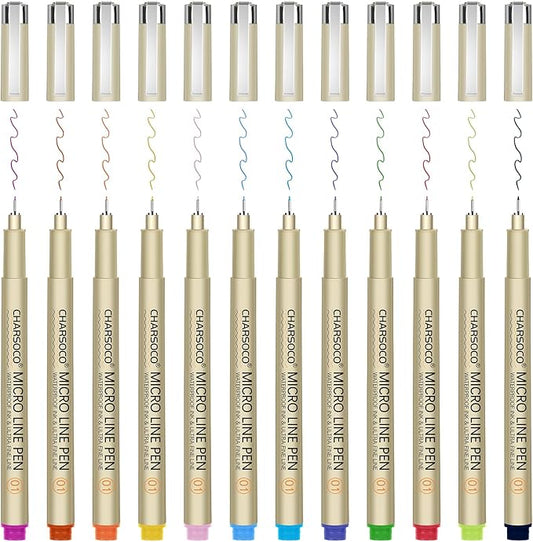 01 Micro Pen, 12 Colors Fine Point Pen, 0.25mm Fineliner Ink Pens for Artist Illustration, Waterproof Archival Ink, Sketching, Anime, Manga, Technical Drawing and Scrapbooking