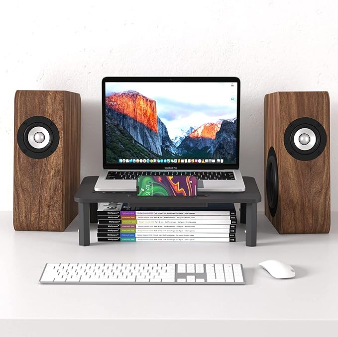 EVOOMI Monitor Stand Riser - Upgraded for Faster Productivity - Anti-Skid, HD Hexagonal Steel - Free Cable Ties - Computer Stand - Laptop, Desktop, Printer, iMac (Simple)