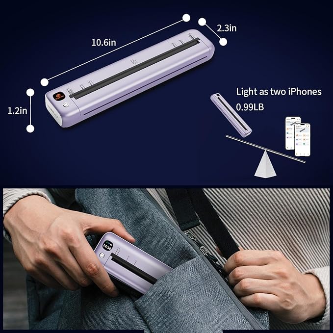 Rongta Portable Printers Wireless for Travel, WiFi & Bluetooth Mobile Printer, Thermal Inkless Printer for School/Office/Home Use, Compatible with Android,iOS & Laptop (Purple)