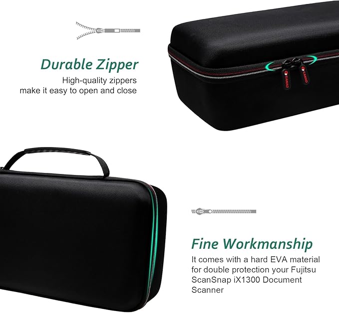 XANAD Hard Case for Fujitsu ScanSnap iX1300 or Doxie Pro DX400 Scanner USB Double-Sided Color Document-Scanner Carrying Storage Bag