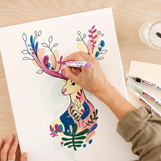 Edding Start Easy Set - Acrylic Paint Pens, Waterproof; Fine and Medium Nib, Incl. Postcard Pad - Set of 8 Pens - Nordic - For Canvas, Wood, Rock Painting