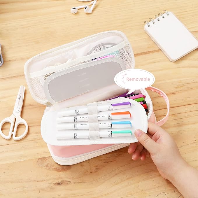 Dugio Big Pencil Case for Girls Teens Kids Zipper Pencil Pouch with Handle Organizer Pencil Bag Aesthetic Pencil Box for School Pink