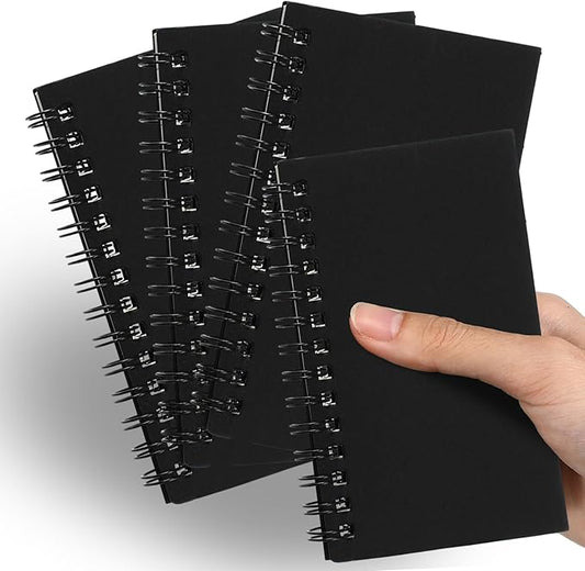 Jutom 4 Pcs Small Spiral Notebooks Memo Pads 3x5 Bulk Small Pocket Notebooks Mini Notepads with Lined Pages Mini Journals for Office Back to School Work Writing Supplies, 120 Pages (Black)