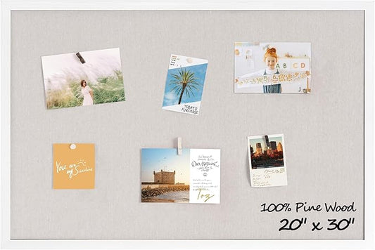 Fun Memories Cork Board Bulletin Board for Office, 20" x 30" Pine Wooden Framed Corkboard, Wall Mounted Notice Pin Board for School Home & Office, White