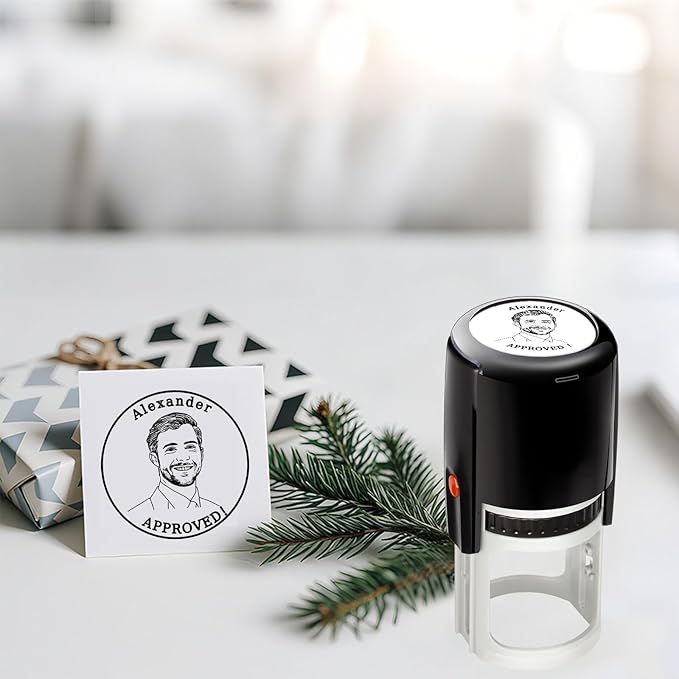 Custom Face Photo Stamp Personalized Self-Inking Portrait Rubber Stamps Customized Name Logo Return Address Approved Stamp Label Stamping Supplies Office Business Funny Gifts for Pets Teacher Face