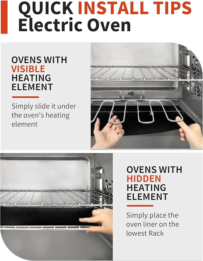 Oven Liners for Bottom of Oven - 2 Pack Large Heavy Duty Oven Mats, 17"x 25" Reusable Matt Liner for Electric, Gas, Toaster Ovens & Grills, BPA & PFOA Free, Kitchen Essentials, Black