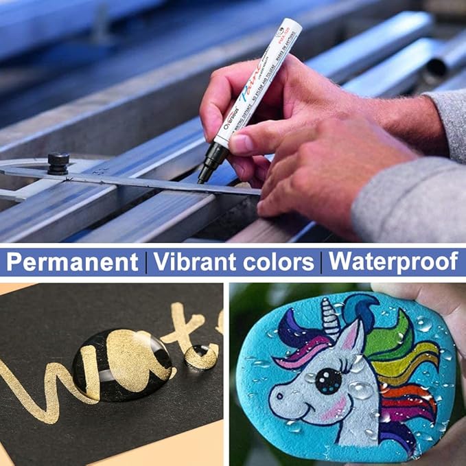 Overseas Permanent Paint Pens Blue Markers - 2 Pack Single color Oil Based Paint Markers, Medium Tip, Quick Drying and Waterproof Marker Pen for Metal, Rock Painting, Wood, Plastic, Canvas, Mugs