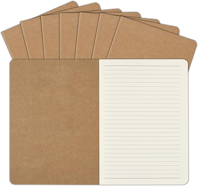 ZCZN 8 Pack A5 Kraft Notebooks Bulk, 8.15x5.5 Inches Lined Paper Journaling Notebooks, Notebooks for Work, Composition Notebooks for School, Journal Notebooks for Office, 60 Pages