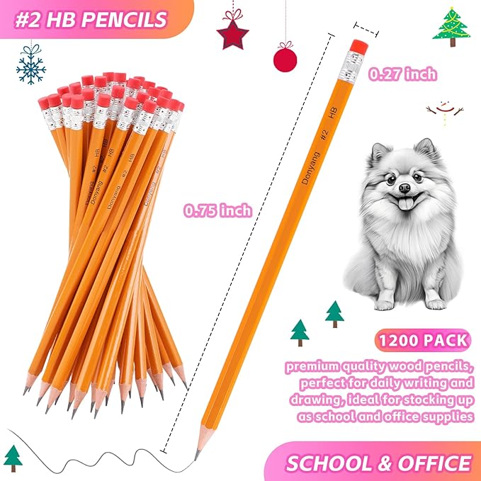 Back to School Supplies, 1200 Pack #2 HB Pencils Bulk, Pre-Sharpened No 2 HB Yellow Pencils with Erasers for Writing Drawing and Sketching,School Classroom Office Teacher Supplies for Kids and Adults
