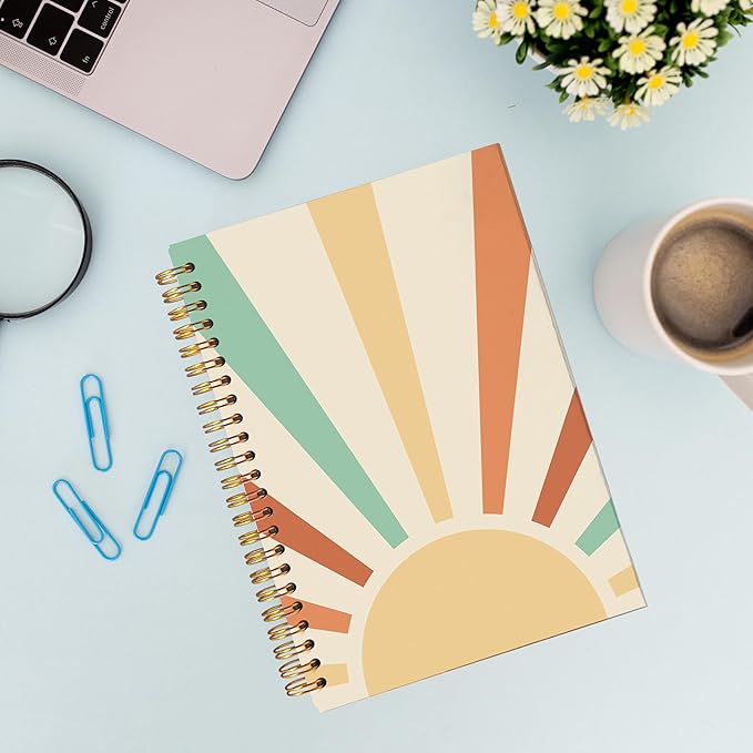 VNWEK Vintage Boho Notebook - Boho Journal, Boho Gifts for Women, Boho Office Supplies, Boho Sun Sunshine Spiral Notebook 5.5x8.3,Writing Notebooks