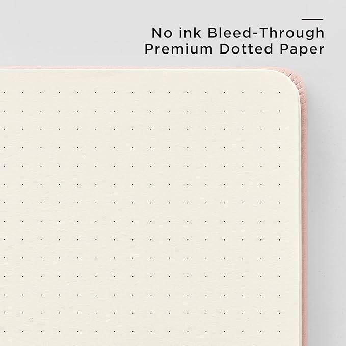 &And Per Se Dotted Journal Notebook, A5 Hardcover Leather Bullet Dotted Journal, 160 Pages 100 gsm Thick Dotted Paper,3 Sheets of Stickers Included - 5.7'' x 8''(Pink)