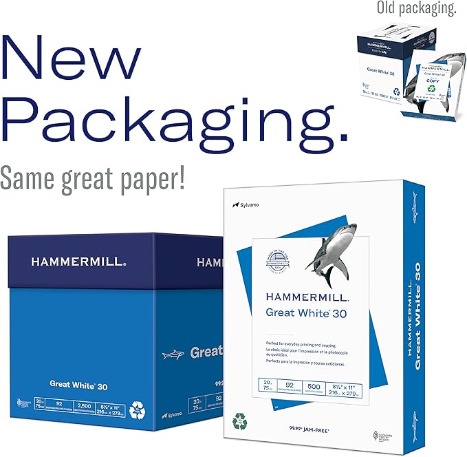 Hammermill Printer Paper, Great White 30% Recycled Paper, 3 Hole - 10 Ream (5,000 Sheets) - 92 Bright, Made in the USA, 086702C