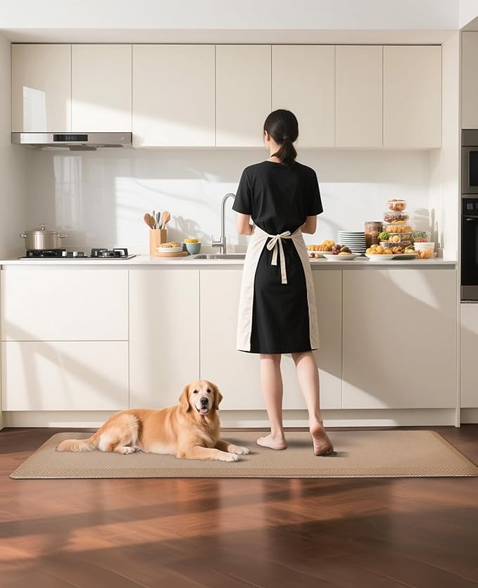 Ophanie Kitchen Mats for Floor, 3/4 Inch Thick Kitchen Rugs, Anti Fatigue Standing Cushioned Mat, Waterproof,Comfort Ergonomic Mat for Office, Home, Sink, 24'' x 70'' Beige Non-Slip Bottom