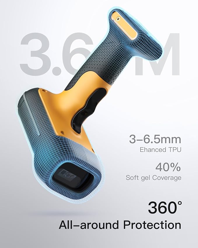 Inateck Industrial Barcode Scanner Wireless, 2D QR Code Scanner with Smart Charging Stand, IP67 Waterproof and Dustproof, Barcode Reader with 2600mAh Battery,Handscanner with App & SDK, BCST-75S