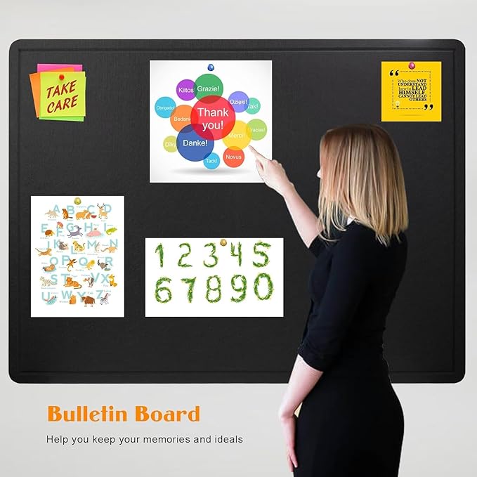 Bulletin Board - 35 x 17.5 inches Decorative Felt Pin Board - Cork Board Alternative for Wall - Foldable Photo Board Self-Adhesive Prayer Board with 20 Pushpins - Black