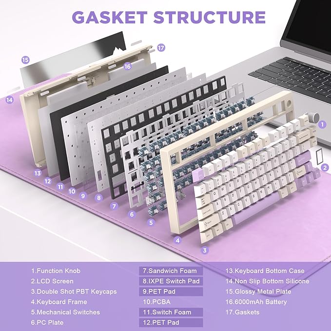 YUNZII AL80 Wireless Mechanical Keyboard,Full Aluminum CNC, Smart LCD Display,Hot Swappable Gasket Mount 75% Layout with Knob,BT/2.4G/USB-C,QMK/VIA Support for Win/Mac (Beige, Gateron Zero Switch)
