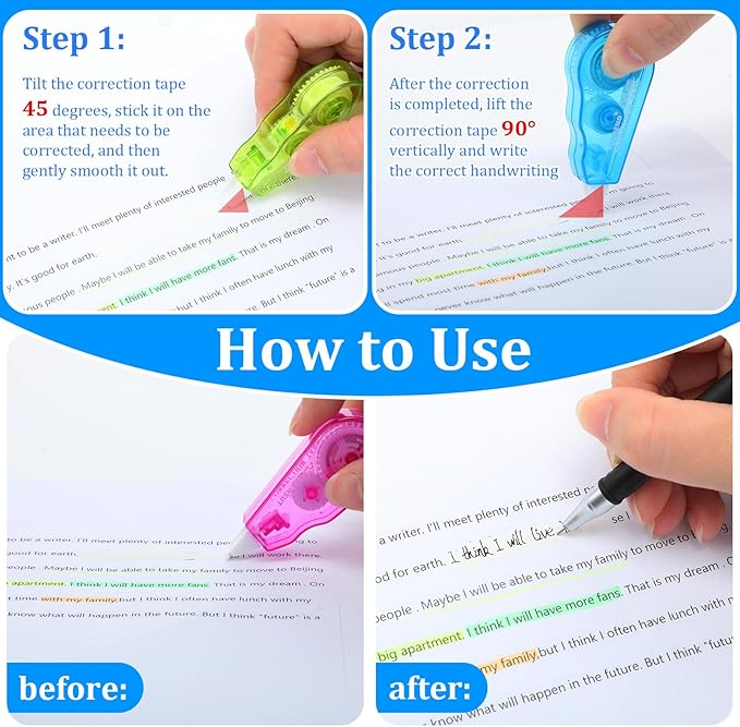 Chivao 120 Pack Mini Correction Tape Bulk Ink Corrector Eraser Tape Set 13.12 ft Cute Aesthetic Colorful Instant Correction Applicator for Office School Student Stationery Supplies, 0.2 x 158 Inch