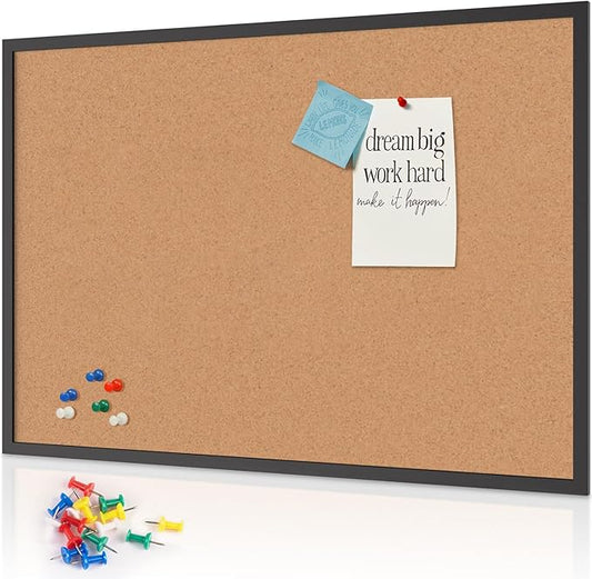 Board2by Cork Board Bulletin Board 48 x 36, Black Wood Framed 4x3 Corkboard, Office Board for Wall, Large Notice Pin Board for School, Home & Office