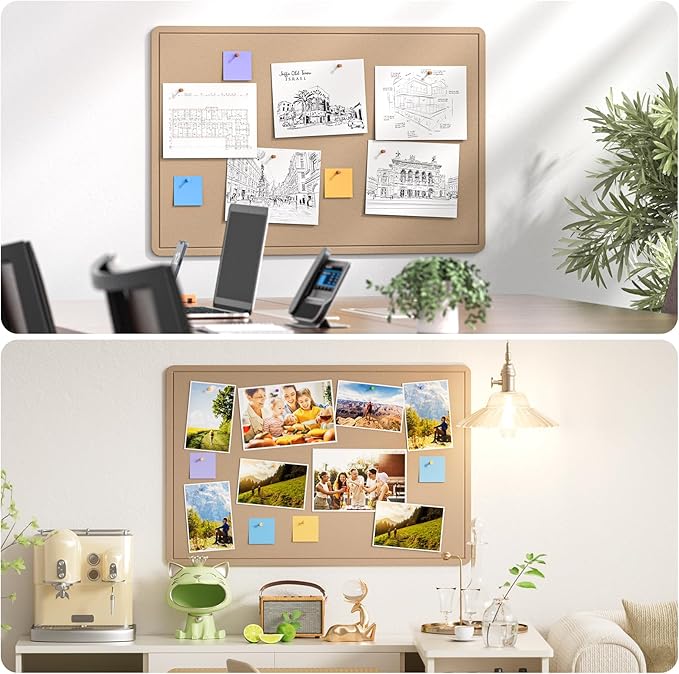 MaxGear Large Bulletin Board 36" x 24", Foldable Felt Board Vision Board Supplies, Cork Board for Office, Home, School, Small Pin Boards for Walls Decorative Display Board Beige Brown