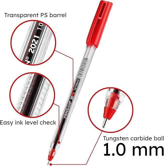 Red Ballpoint Pens,1.0 mm Medium Point, Red Pens, Ergonomic Triangle Grip, 50-Count Pack of Bulk Pens