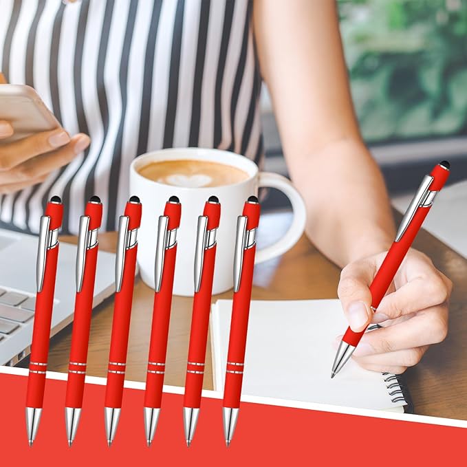 8 Pcs Blue Ink Ballpoint Pen with Stylus Tip 2 in 1 Stylus Ballpoint Pen Metal Pens Stylus Pen for Touch Screens School Office Coworkers (Red)