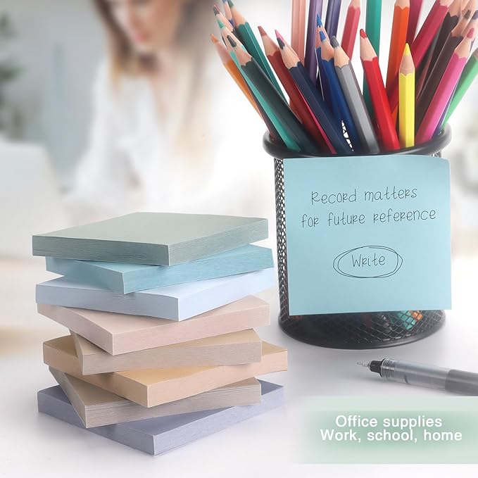 Vintage Colors Sticky Notes 3x3 inch, 8 Pads, Self-Stick Note Pads, Super Sticky Self-Adhesive Sticky Notes, 8 Pads/Pack, 80 Sheets/Pad