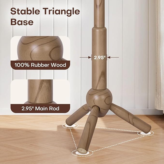 Wooden Coat Rack Stand - Coat Rack Freestanding with 9 Hooks, Adjustable Height, Clothes Hat Organizer, Heavy Duty Coat Hanger Stand for Bedroom, Entryway, Hallway, Office, Dorm, Walnut