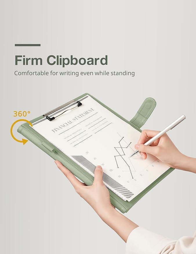 Clipboard Folder Padfolio, Mymazn Writing Portfolio Faux Leather Clipboards with Cover for Legal Pad Holder Letter Size A4 8.5 x 11 for Business Conference Notepad Clip Board (Sage)